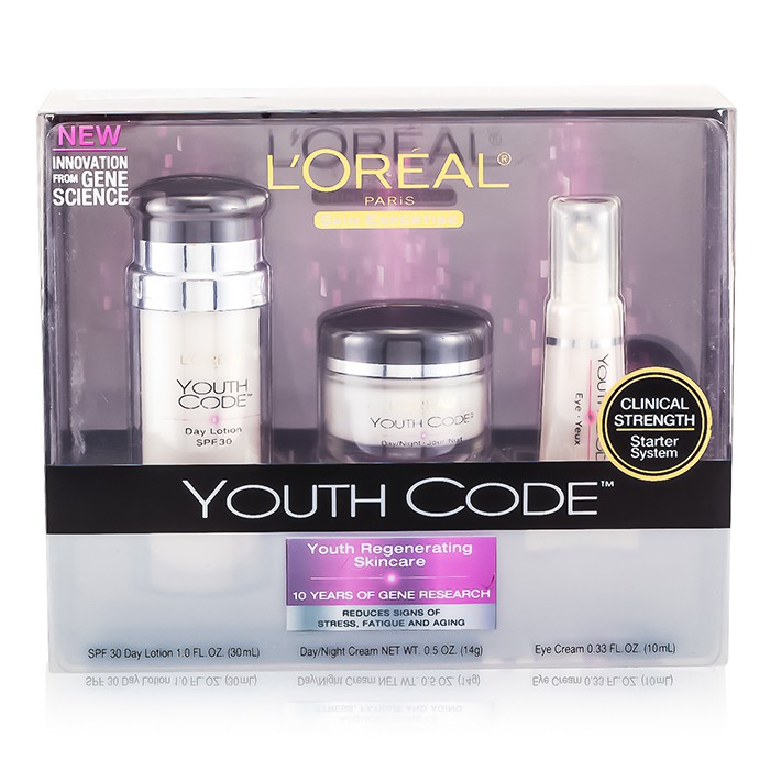 L'Oreal Youth Code Clinical Strength مجموعة البداية: لوشن نهاري 30مل + كريم ليلي 14 غرام + كريم للعيون 10مل 3pcsProduct Thumbnail