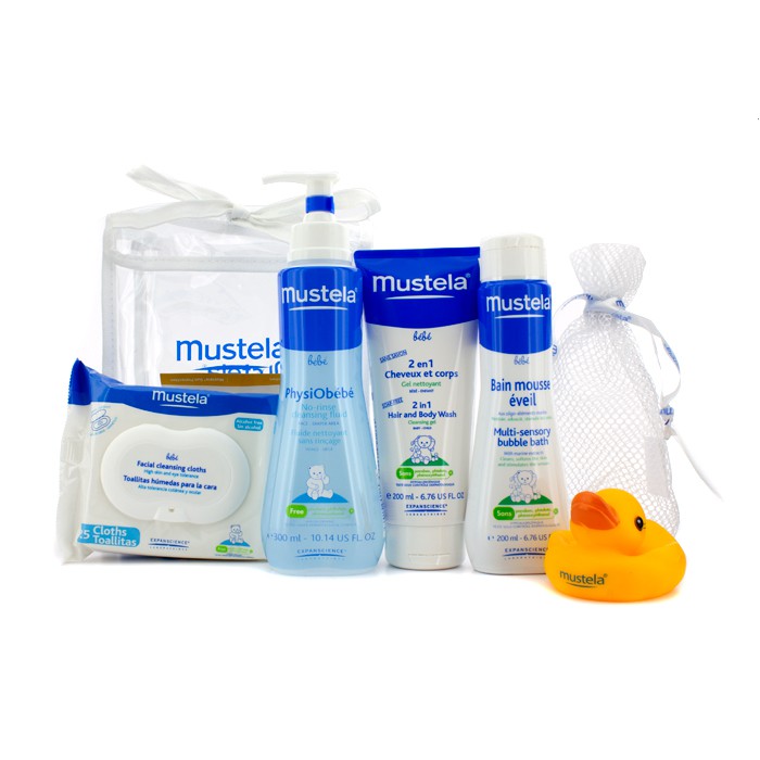 Mustela Bath Time Essentials Set: Cleansing Fluid 300ml + Body Wash 200ml + Bubble Bath 200ml + Cleansing Cloths + Gift 5pcsProduct Thumbnail