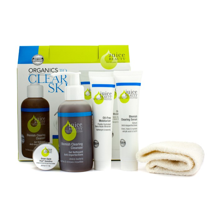 Juice Beauty Organics To Clear Skin Kit (New Packaging): Cleanser 120ml + Serum 30ml + Moisturizer 30ml + Green Apple Peel 7ml + Napkin 5pcsProduct Thumbnail