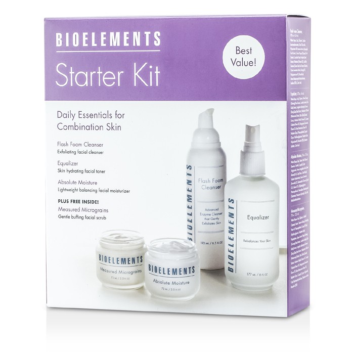 Bioelements Great Skin In A Box (Combination Skin): Flash Foam Cleanser + Equalizer + Measured Micrograins + Absolute Moisture 4pcsProduct Thumbnail