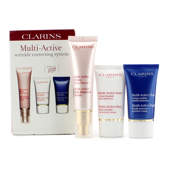 Clarins Multi-Active Wrinkle Correcting System: Skin Renewal Serum 30ml + Day Cream 15ml + Night Cream 15ml 3pcsProduct Thumbnail