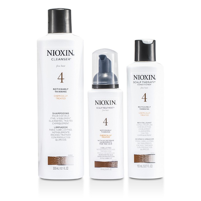 Nioxin Система 4 Набор для Тонких, Химически Обработанных, Заметно Редеющих Волос: Очищающее Средство 300мл + Кондиционер для Кожи Головы 150мл + Средство для Кожи Головы 100мл 3pcsProduct Thumbnail
