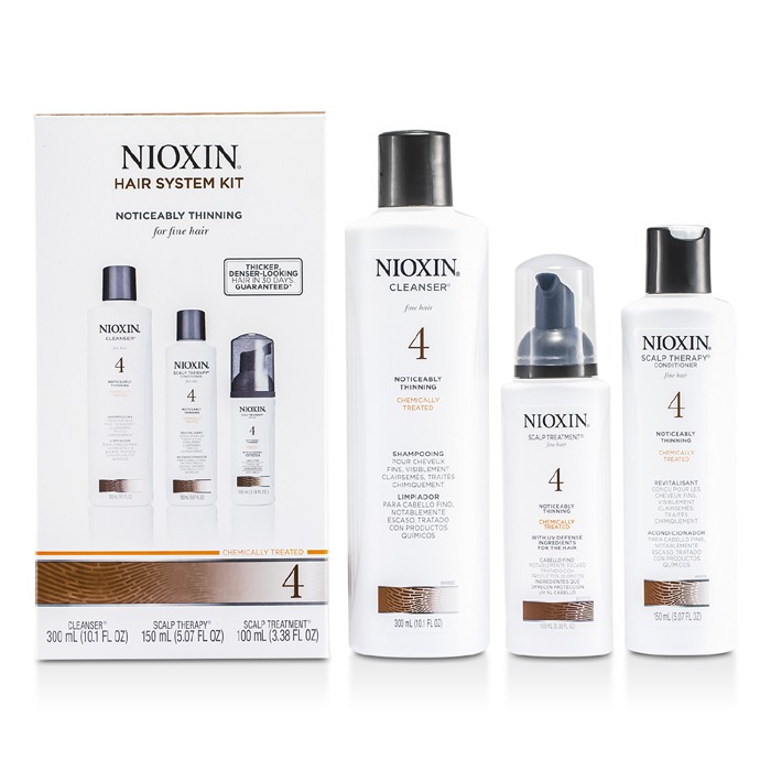 Nioxin Система 4 Набор для Тонких, Химически Обработанных, Заметно Редеющих Волос: Очищающее Средство 300мл + Кондиционер для Кожи Головы 150мл + Средство для Кожи Головы 100мл 3pcsProduct Thumbnail