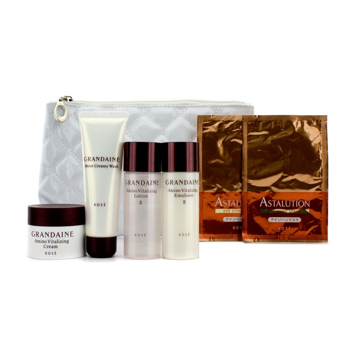 Kose Grandaine Travel Set: Lotion II + Emulsion + Creamy Wash + Cream + 2x Eye Masks + Bag 6pcs+1bagProduct Thumbnail
