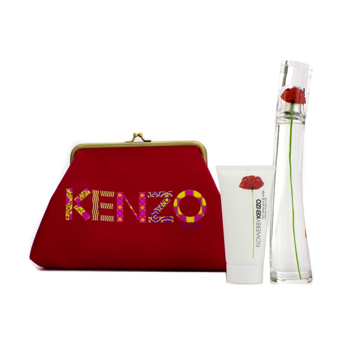 Kenzo Flower kazetka: parfumovaná voda s rozprašovačom 50ml/1.7oz + krémové telové mlieko 50ml/1.7oz + taštička 2pcs+1pouchProduct Thumbnail
