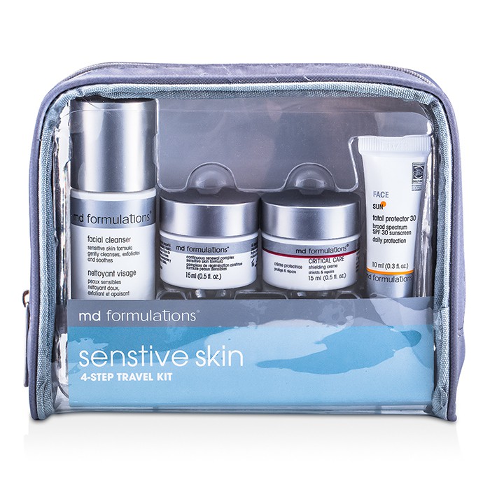 MD Formulations 4-Step Travel Kit (Sensitive Skin): Cleanser + Renewal Complex + Shielding Cream + Sun Protector + Bag 4pcs+1bagProduct Thumbnail