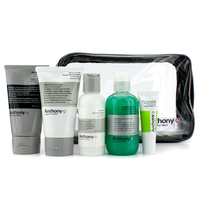 Anthony Logistics For Men The Essential Traveler Kit: Cleanser + Mositurizer + Lip Blam + Shave Cream + Hair & Body Wash 5pcs+1bagProduct Thumbnail