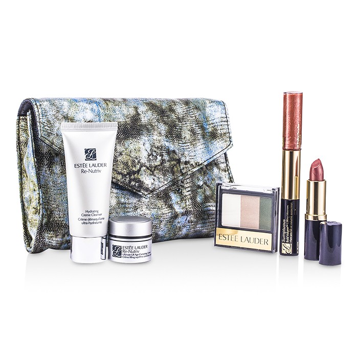 Estee Lauder Re-Nutriv Travel Set: Cleanser 30ml + Creme 7ml + 3-Colors EyeShadow + Lipstick #41 + Lip Gloss #25 & Mascara + Bag 5pcs+1bagProduct Thumbnail