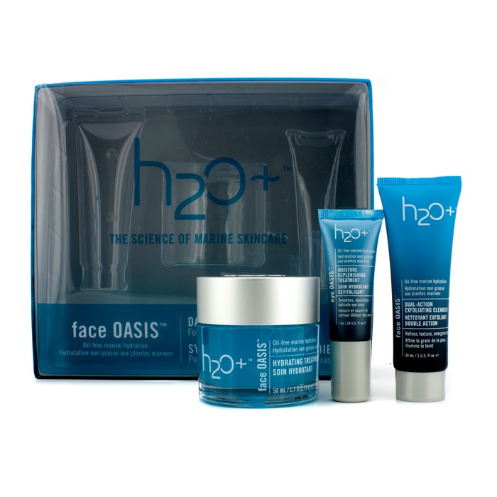 H2O+ Face Oasis Daily Hydration System: Hydrating Treatment 50ml + Exfoliating Cleanser 30ml + Eye Moisture Replenishing Treatment 7ml (For Normal/ Oily Skin) 3pcsProduct Thumbnail