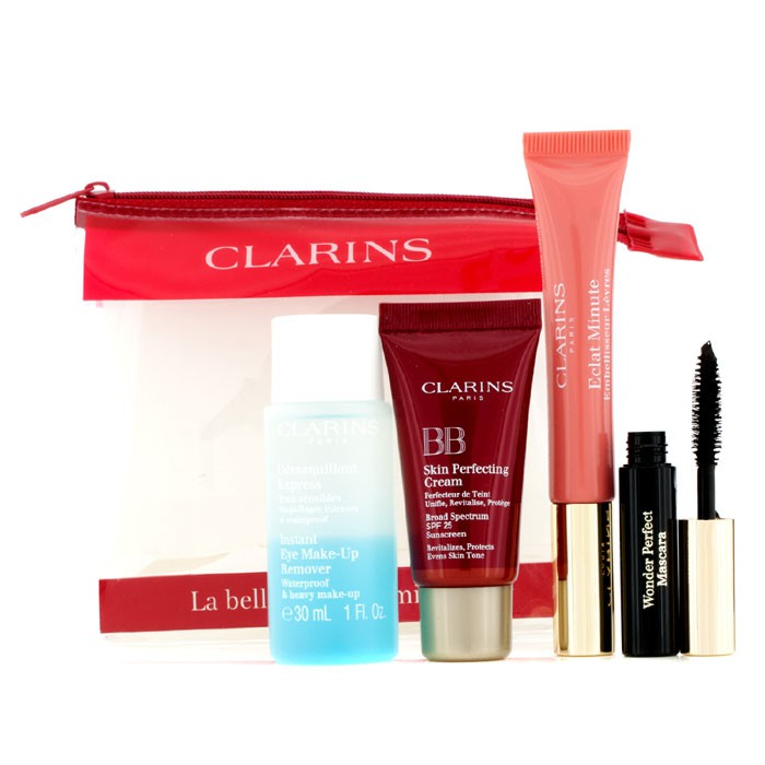 Clarins The Beauty In A Minute Kit: 1x Eye Makeup Remover + 1x BB Cream + 1x Lip Perfector 1x Mascara + 1x Bag 4pcs+1bagProduct Thumbnail