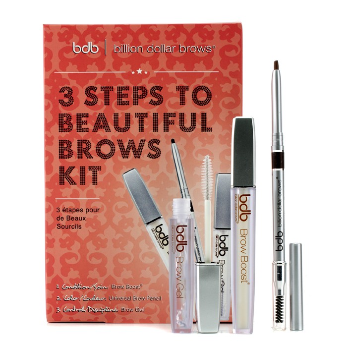 Billion Dollar Brows 3 Steps To Beautiful Brows Kit: 1x Brow Boost, 1x Brow Gel, 1x Universal Pencil 3pcsProduct Thumbnail