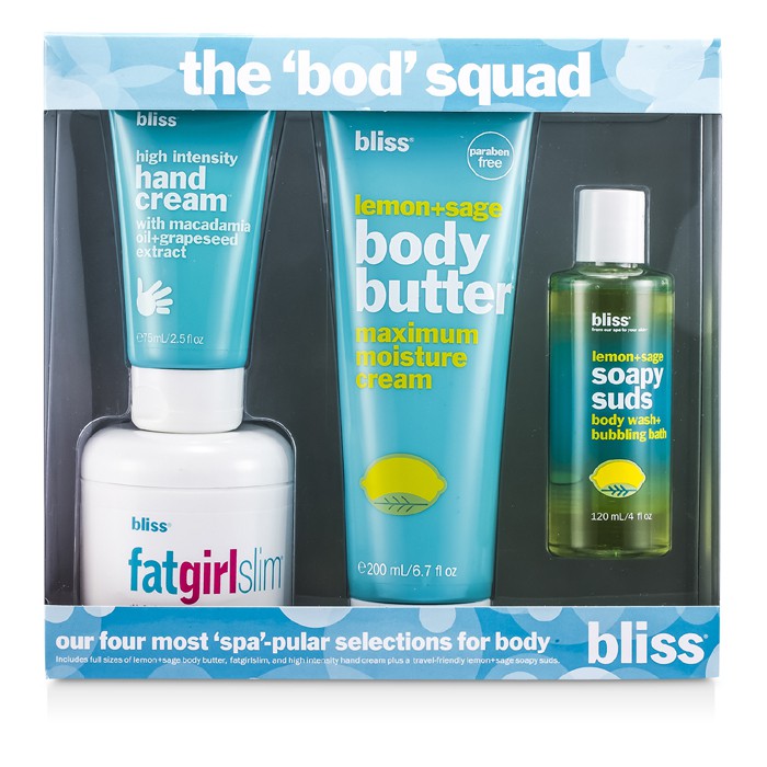 Bliss The Bod Squad szett: testvaj 200ml + Soapy Suds 120ml + Fat Girl Slim 170.5g + kézkrém 75ml 4pcsProduct Thumbnail
