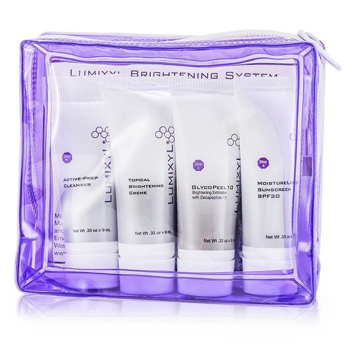 Lumixyl Topical Brightening System (Set Bepergian): Sunscreen SPF30 9ml + Cleanser-Pembersih 9ml + Creme 9ml + Exfoliator-Pembersih 9ml + 2x Eye Cream-Krim Mata 0.5ml 6pcsProduct Thumbnail