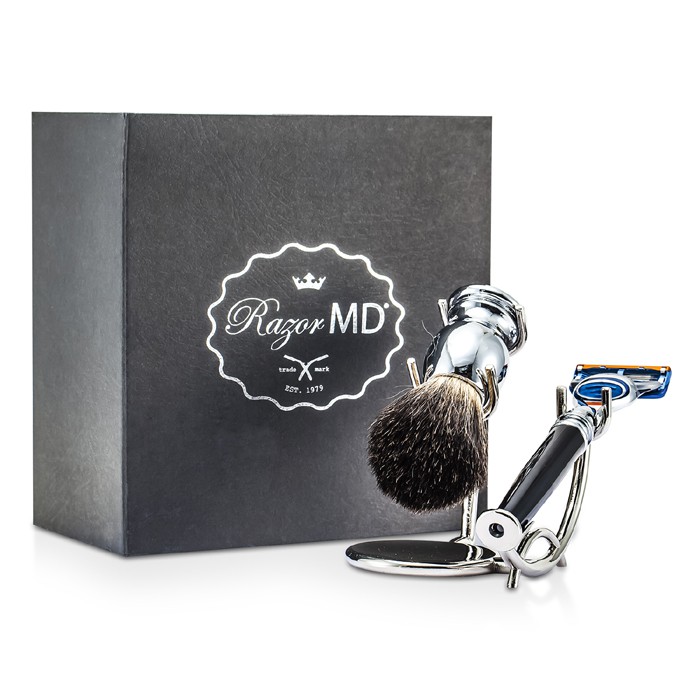 Razor MD iGRIP Chrome Shave Set: Chrome Badger Hair Shave Brush + Shave Stand + Razor 3pcsProduct Thumbnail