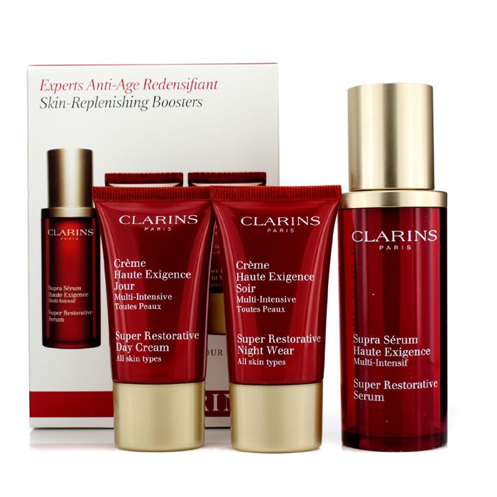 Clarins Skin-Replenishing Boosters: Super Restorative Serum 30ml + Day Cream 15ml + Nigh Cream 15ml 3pcsProduct Thumbnail