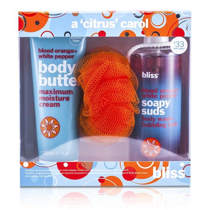 Bliss A Citrus Carol Set: Blood Orange + White Pepper Body Butter 200ml + Body Wash 473.2ml + Shower Pouf 3pcsProduct Thumbnail