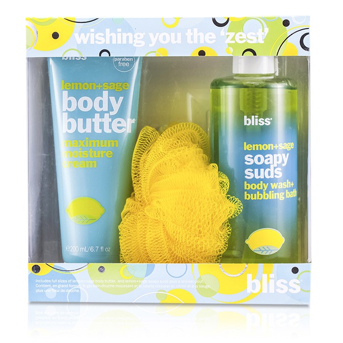 Bliss Wishing You The Zest Set: Lemon + Sage Body Butter 200ml + Body Wash 473.2ml + Shower Pouf 3pcsProduct Thumbnail