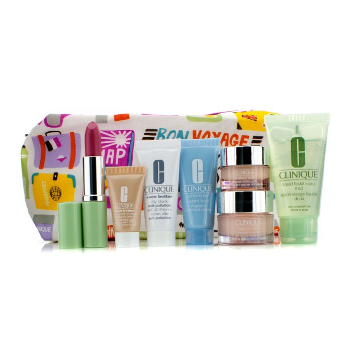Clinique Travel Set: Liquid Soap + Moisture Surge + Eye Cream + Turnaround Mask + City Block + Foundation #63 + Lipstick #17 + Bag 7pcs+1bagProduct Thumbnail
