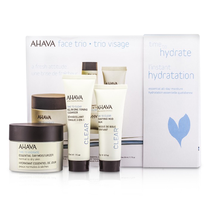 Ahava Zestaw Time To Hydrate Face Trio: Essential Day Moisturizer 50ml + Purifying Mud Mask 25g + All In One Toning Cleanser 30ml 3pcsProduct Thumbnail