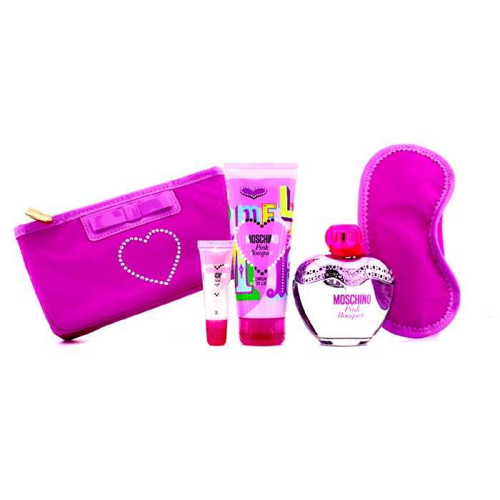 Moschino Pink Bouquet Coffret: toaletna voda u spreju 100ml/3.4oz + losion za tijelo 100ml/3.4oz + sjajilo za usne 10ml/0.3oz + maska za spavanje 4pcsProduct Thumbnail