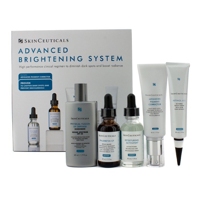 Skin Ceuticals Advanced Brightening System: Activador 30ml + Phloretin CF 30ml + Corrector de Pigmento 30ml + Defensa UV SPF 50 50ml + Retinol 30ml 5pcsProduct Thumbnail