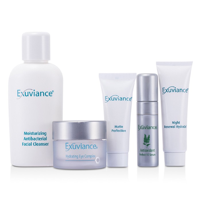 Exuviance Essentials Kit (Oily/ Acne Prone): Facial Cleanser + Eye Complex + Matte Perfection + HydraGel + Perfect 10 Serum 5pcsProduct Thumbnail