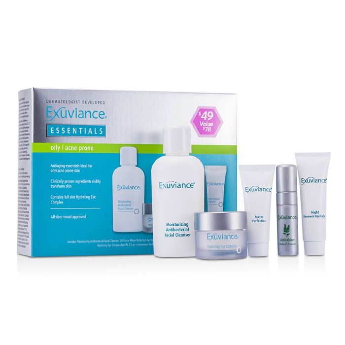 Exuviance Essentials Kit (Oily/ Acne Prone): Facial Cleanser + Eye Complex + Matte Perfection + HydraGel + Perfect 10 Serum 5pcsProduct Thumbnail