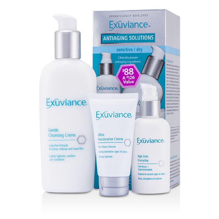 Exuviance AntiAging Solutions Kit (Sensitiv/ tørr): Gentle Cleansing Creme + Age Less Everday + Ultra Restorative Creme 3pcsProduct Thumbnail