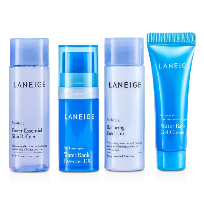 Laneige Water Bank Miniature Sets: Essence EX 10ml + Gel Cream EX 10ml + Refiner Moisture 25ml + Blancing Em 4pcsProduct Thumbnail
