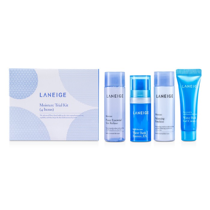 Laneige Moisture Trial კომპლექტი: კანის აღმდგენი 25მლ + დამაბალანსებელი ემულსია 25მლ + ესენცია 10მლ + გელი კრემი 10მლ 4pcsProduct Thumbnail