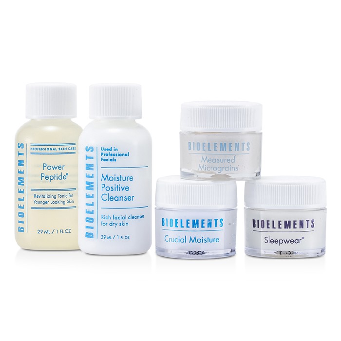Bioelements The Essential Weekend Kit (For Very Dry Skin): Cleanser + Power Peptide + Sleepwear + Measured Micrograins + Crucial Moisture 5pcsProduct Thumbnail