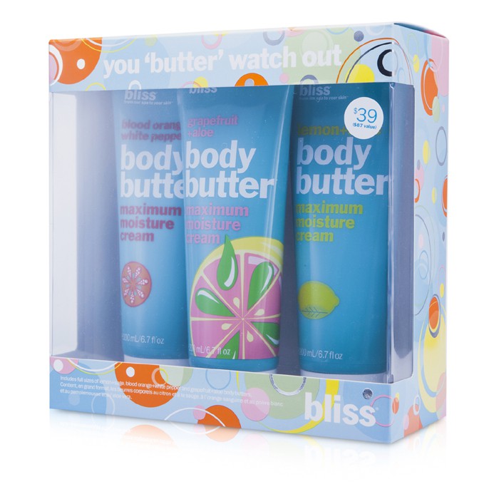 Bliss You Butter Watch Out Set: Unt de Corp cu Portocale Roșii + Piper Alb + Unt de Corp cu Grapefruit + Aloe + Unt de Corp cu Lămâie + Salvie 3pcsProduct Thumbnail