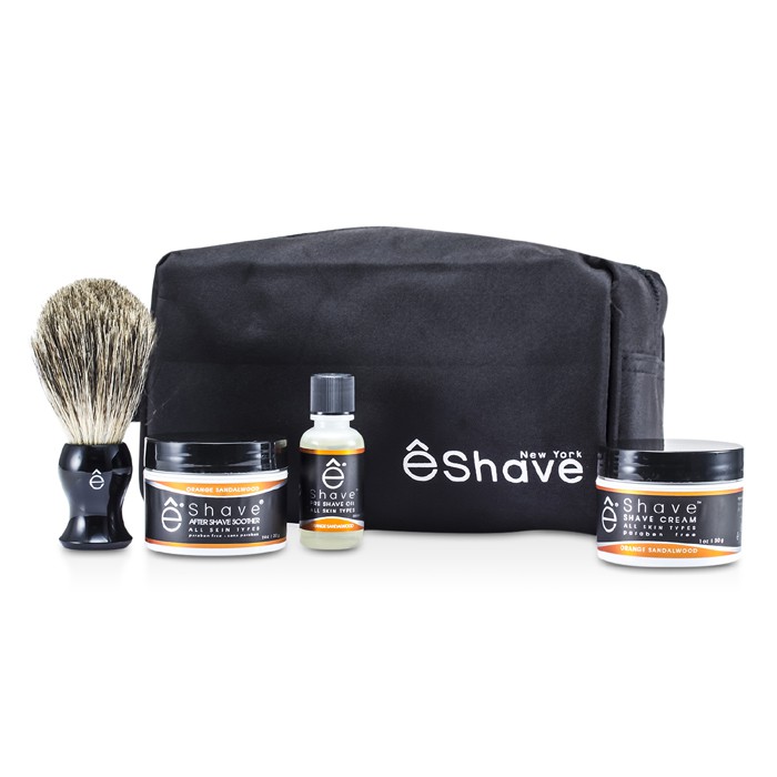 EShave Orange Sandalwood Start Up Kit: Pre Shave Oil + Shave Cream + After Shave Cream + Brush + Bag 4pcs+1bagProduct Thumbnail