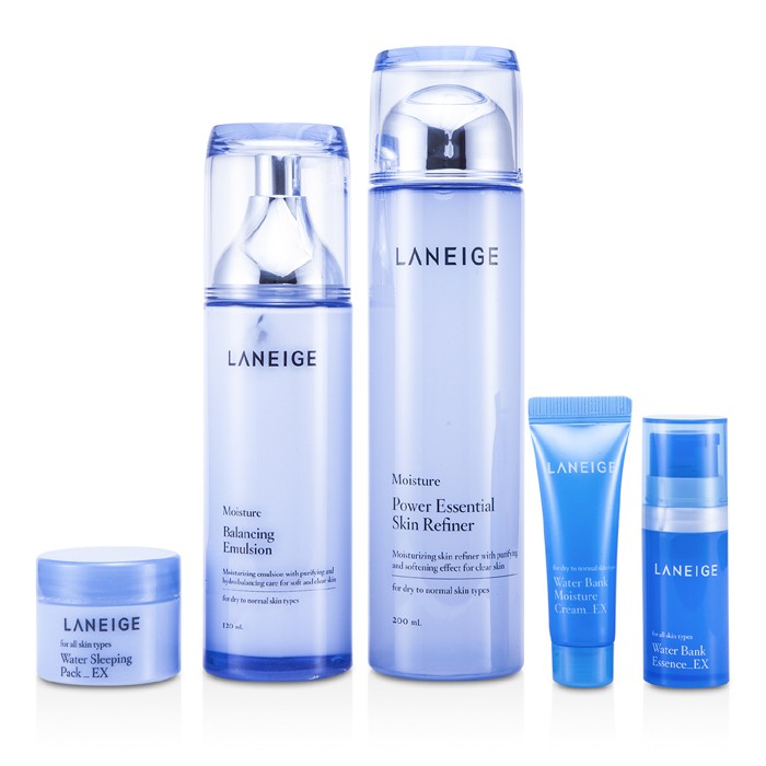 Laneige Basic Set_Moisture: Skin Refiner 200ml + Balancing Emulsion 120ml + Sleeping Pack 20ml + Essence 10ml + Gel Cream 10ml 5pcsProduct Thumbnail