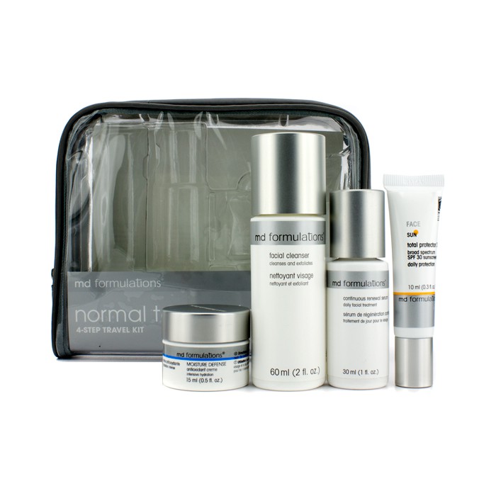 MD Formulations 4-Step Travel Kit (Noraml To Dry Skin): Cleanser + Serum + Cream + Sun Protector + Bag 4pcs+1bagProduct Thumbnail