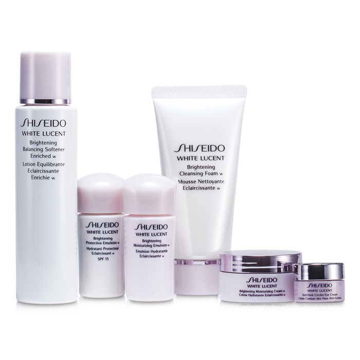 Shiseido White Lucent Հավաքածու. Մաքրող Փրփուր 50մլ + Հարուստ Փափկեցնող Միջոց 75մլ + Էմուլսիա SPF15 15մլ + Էմուլսիա 15մլ + Քսուք 18մլ + Քսուք Աչքերի Համար 2.5մլ+ Պայուսակ 6pcs+1bagProduct Thumbnail