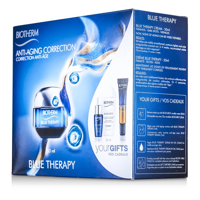 Biotherm Blue Therapy مجموعة: كريم 50مل + مياه منظفة 30مل + سيرم 7مل + سيرم في زيت 10مل + حليب الجسم 10مل 5pcsProduct Thumbnail
