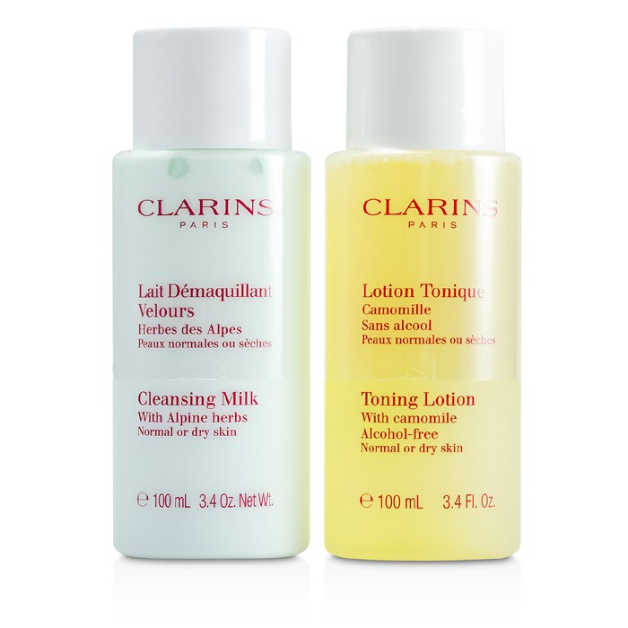 Clarins مجموعة تنظيف ثنائية (للبشرة العادية/الجافة): حليب التنظيف 100مل + لوشن قابض 100مل 2x100ml/3.4ozProduct Thumbnail