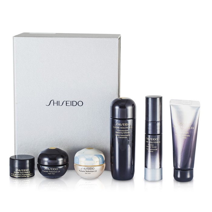 Shiseido Future Solution LX კომპლექტი: გამწმენდი ქაფი 15მლ+Softener 25მლ+შრატი 5.6მლ+დღის კრემი 6მლ+ღამის კრემი 6მლ+თვალის და ტუჩის კრემი 2.5მლ 6pcsProduct Thumbnail