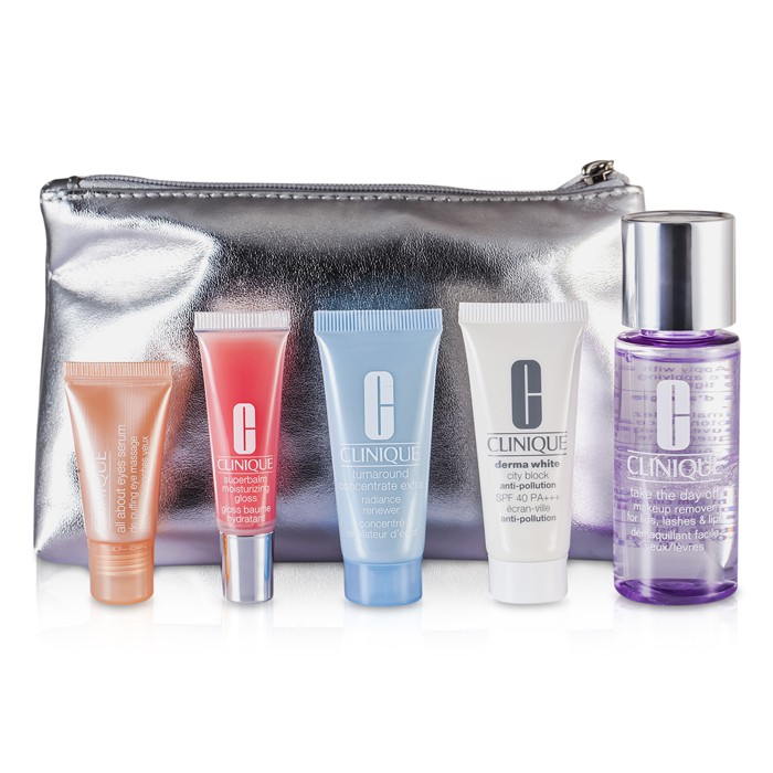 Clinique Travel Set: MakeUp Remover + Turnaround Concentrate + City Block SPF 40 + All About Eyes Serum + Lip Gloss #10 + Bag 5pcs+1bagProduct Thumbnail