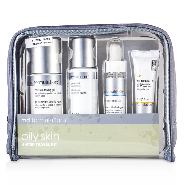 MD Formulations 4-Step Travel Kit (Oily Skin): Cleansing Gel + Glycare Lotion + Hydrating Gel + Sun Protector + Bag 4pcs+1bagProduct Thumbnail