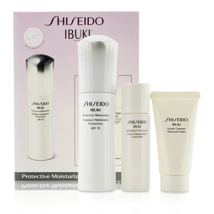 Shiseido ชุด IBUKI set: 1x ปกป้องความชุ่มชื้น Protective Moisturizer SPF 15 75ml/2.5oz, 1x ทำความสะอาดอ่อนโยน 30ml/1oz, 1x บำรุงผิวนุ่ม 30ml/1oz 3pcsProduct Thumbnail