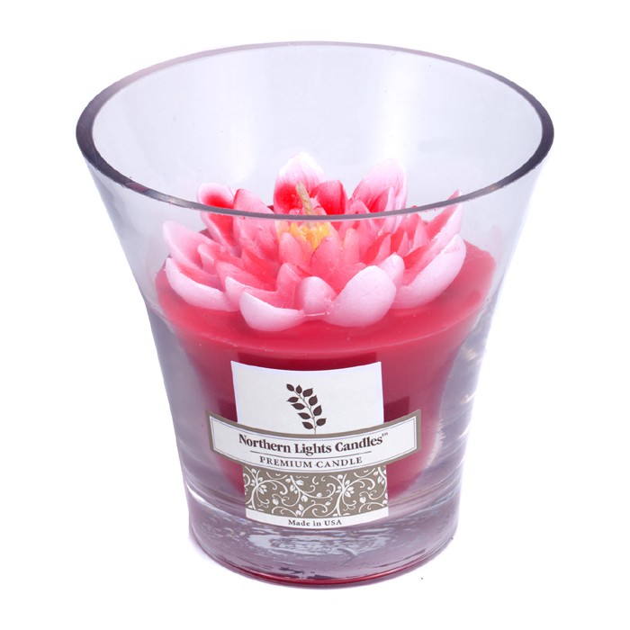 Northern Lights Candles Floral Vase Premium Candle - Red Water Lily 5 inchProduct Thumbnail