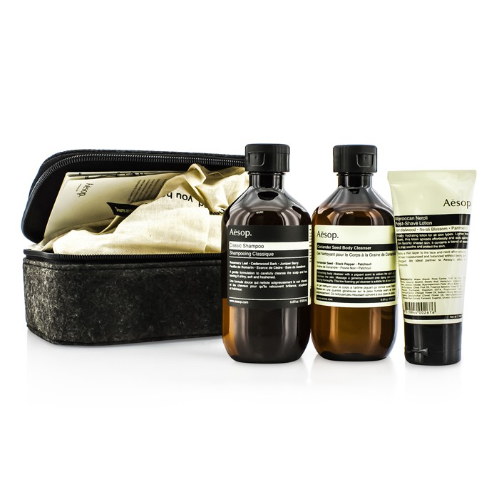 Aesop Zestaw Aviary Soar Set: Classic Shampoo 200ml + Body Cleanser 200ml + Post-Shave Lotion 60ml + Bag 3pcs+1bagProduct Thumbnail