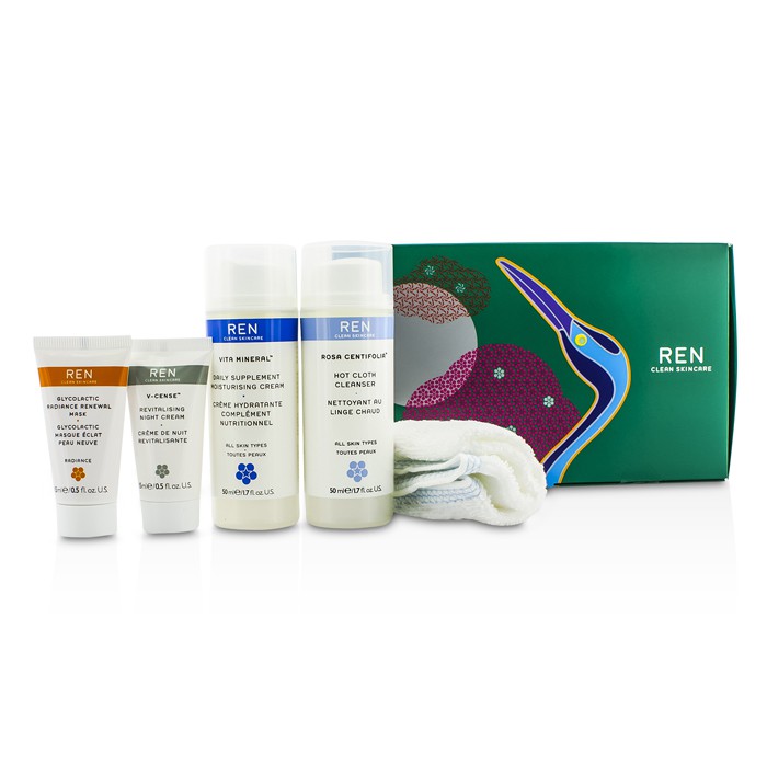 Ren Skincare Essentials Kit: Cleanser 50ml/1.7oz + Day Cream 50ml/1.7oz + Renewal Mask 15ml/0.5oz + Night Cream 15ml/0.5oz 4pcsProduct Thumbnail