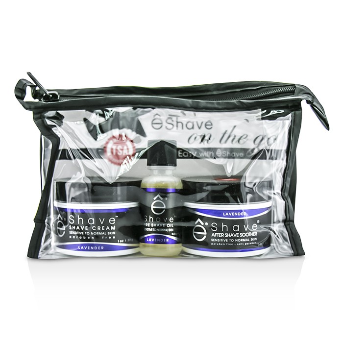 EShave Zestaw podróżny On The Go Travel Kit (Lavender): Shave Cream 30g + After Shave Soother 30g + Pre Shave Oil 15g +TSA Bag 3pcs+1bagProduct Thumbnail