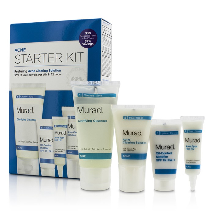 Murad Acne Starter Kit: Cleanser 60ml + Clearing Solution 23ml + Oil Control SPF 15 18ml + Acne Fix 7.5ml 4pcsProduct Thumbnail