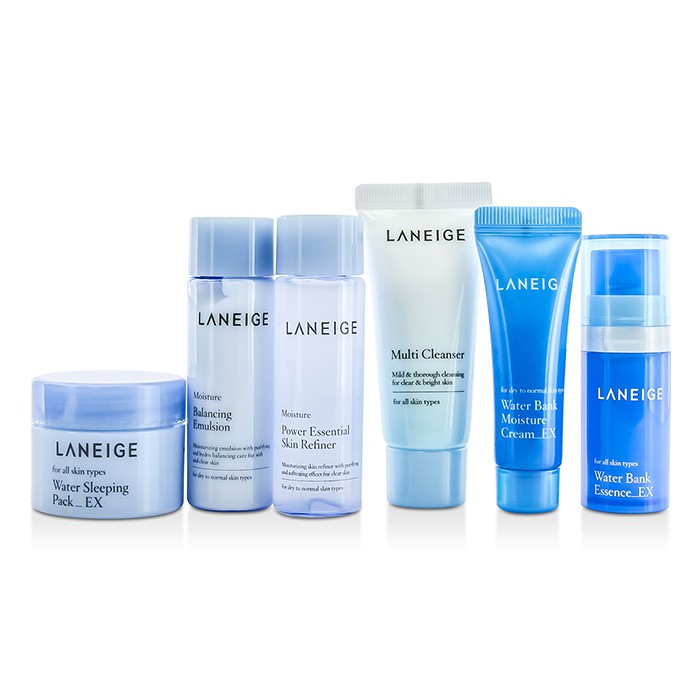 Laneige Cosmetic Bag Set: Cleanser20ml + Skin Refiner25ml + Emulsion25ml + Bank Essence10ml + Moisture Cream10ml + Sleep Pack15ml 6pcs+1bagProduct Thumbnail
