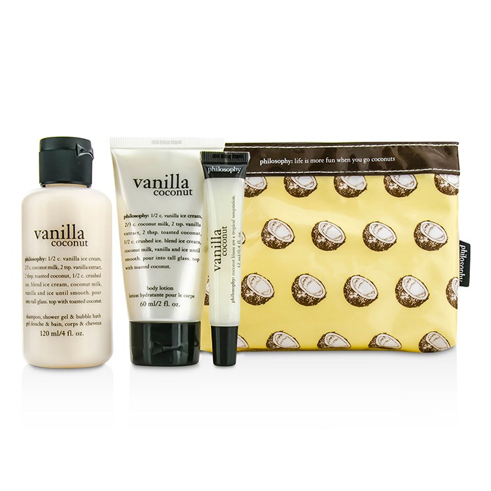 Philosophy Vanilla Coconut Travel Set: Shampoo, Shower Gel & Bubble Bath 120ml + Body Lotion 60ml + Lip Shine 12ml 3pcs+1bagProduct Thumbnail