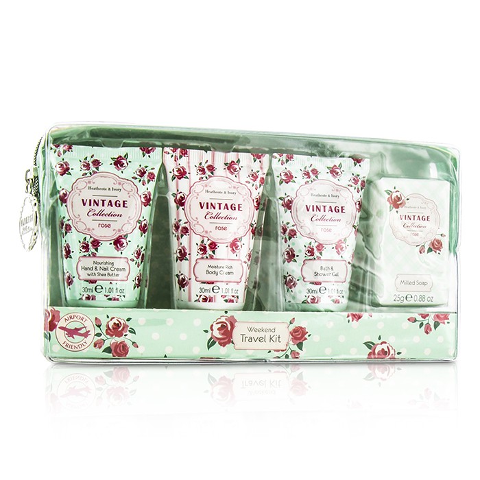 Heathcote & Ivory Vintage Rose Weekend Travel Kit: Shower Gel 30ml/1.01oz + Body Cream 30ml/1.01oz + Hand Cream 30ml/1.01oz + Soap 25g 4pcsProduct Thumbnail